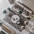 Modern Living and Dining Room Interior With Sofa Dining Table Decorative Painting And Pendant Lights