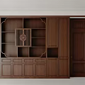 Chinese Style Wooden Cabinet With Shelves And Door In Interior Design