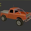 Orange Pickup Truck Model With Large Black Tires And Silver Roof Rails
