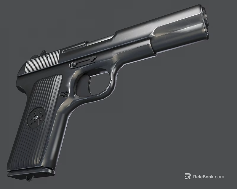 Black Semi Automatic Handgun With Metal Body And Textured Grip Design 3d model 