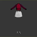 Stylish Red Long Sleeve Top With White Pleated Skirt And Casual Sneakers