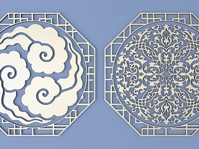 Intricate Traditional Chinese Carving Design With Hollowed Cloud And Floral Patterns 3d model