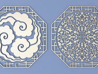 Chinese-style Metal Carved Flower Window Lattice Carved Patterns 3d model