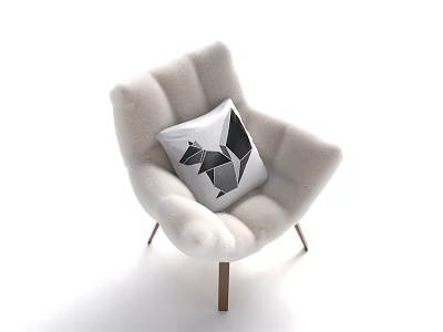 Light Gray Single Sofa with Geometric Pattern Cushion and Wooden Legs Modern Design 3d model