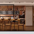 Cozy Café Interior With Wooden Counter Menu Board Bar Stools And Shelves