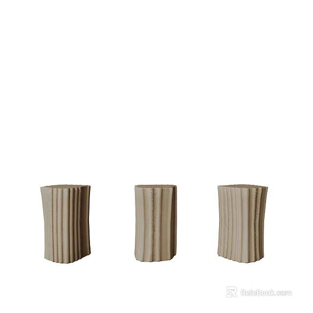 Three Beige Wooden Stools With Vertical Stripes Simple Design For Home Decor 3d model 