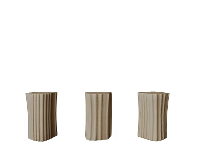 Three Beige Wooden Stools With Vertical Stripes Simple Design For Home Decor 3d model
