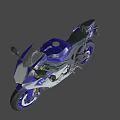 Blue and White Sport Motorcycle With Sleek Design Golden Shock Absorbers And Black Seat