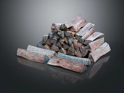 Natural Wood and Stone Pieces Stacked With Rustic Texture and Decorative Pile 3d model