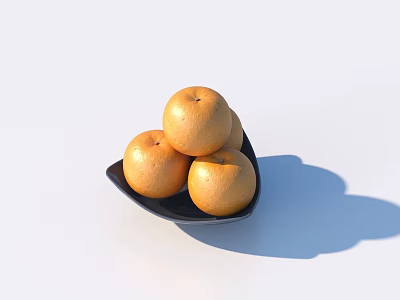 Four Fresh Ripe Oranges Arranged on Black Plate Against White Background 3d model
