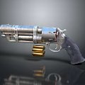 Silver Metallic Revolver With Cylinder Ammunition And Leather Grip On Dark Surface