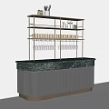 Stylish Bar Counter With Marble Top Metal Shelf And Striped Cabinets