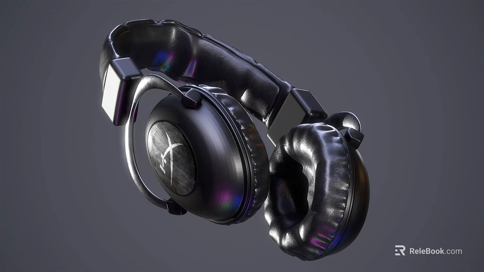 Premium Black Over Ear Headphones With Leather Earpads Metal Frame And RGB Lighting 3d model 