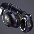 Premium Black Over Ear Headphones With Leather Earpads Metal Frame And RGB Lighting