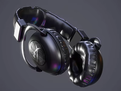 Premium Black Over Ear Headphones With Leather Earpads Metal Frame And RGB Lighting 3d model