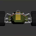 Green Yellow Striped Open Wheel Race Car with White Accents and Sleek Design