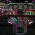 Futuristic Spaceship Control Room With Reflective Floors Illuminated Consoles And Glowing Screens