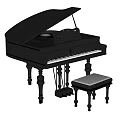 Classic Black Grand Piano Musical Instrument With Wooden Stool And Keys