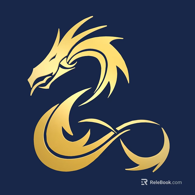 Elegant Golden Dragon Shaped Wall Decor On Dark Blue Background 3d model 