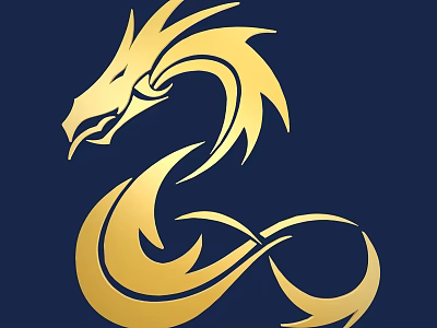 Elegant Golden Dragon Shaped Wall Decor On Dark Blue Background 3d model