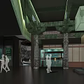 Modern Exhibition Hall Interior Design with Display Walls Lighting and Visitors