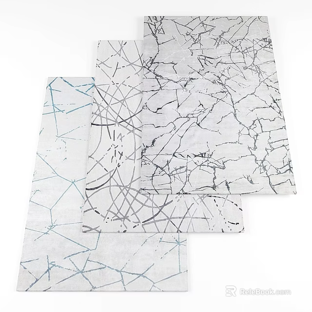 Square Rugs With Abstract Line Patterns In Black White And Blue Colors 3d model 