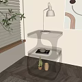Modern Glass Side Table with Two Tiered Design Near White Sofa and Green Plant