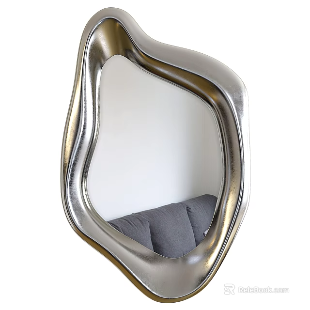 Silver Irregular Shape Mirror Reflects Gray Sofa In Modern Living Room 3d model 