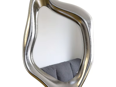 Silver Irregular Shape Mirror Reflects Gray Sofa In Modern Living Room 3d model