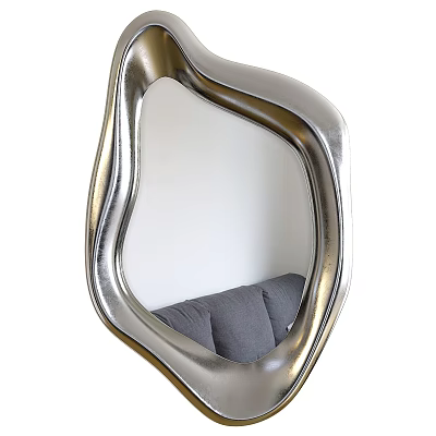 Silver Irregular Shape Mirror Reflects Gray Sofa In Modern Living Room 3d model