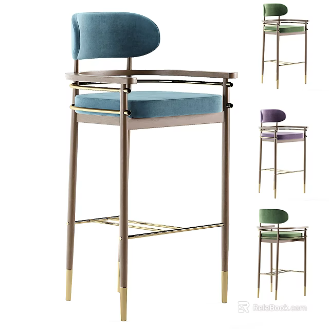Modern Elegant Bar Stools With Metal Frame And Colorful Upholstered Seats 3d model 