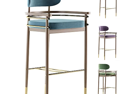 Modern Elegant Bar Stools With Metal Frame And Colorful Upholstered Seats 3d model