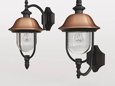 Vintage Outdoor Wall Lights With Copper Shades Black Brackets And Glass Globes 3d model