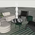 Curved White Sofa And Coffee Table Set With Black Chairs Green Stools And Striped Carpet