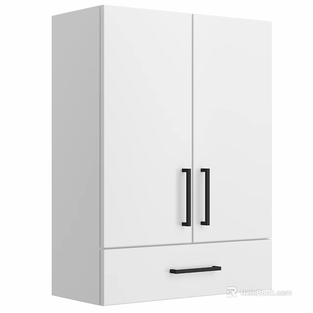 Modern White Vanity Cabinet With Double Doors Drawer And Black Handles 3d model 