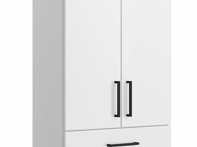 Modern White Vanity Cabinet With Double Doors Drawer And Black Handles 3d model