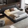 Modern Double Bed Featuring Leather Headboard Accent Chair And Throw Blanket 3d model