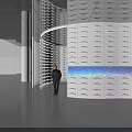 Contemporary Curved Wall Design With Neatly Arranged Compartments Colorful Light Strip And Midea Branding