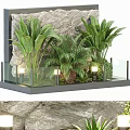 Lush Indoor Green Plant Wall Decor With Diverse Plants And Illuminated Lamps