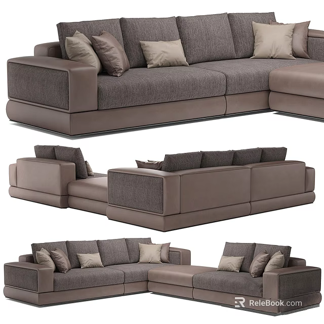 Modern Gray Sectional Sofa With Decorative Cushions And Comfortable Design 3d model
