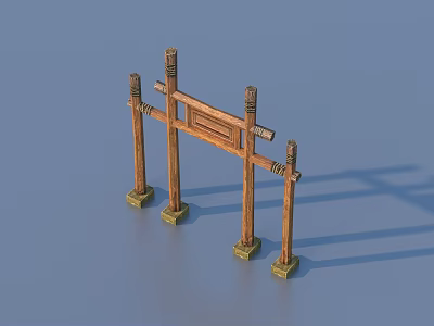 Traditional Chinese Wooden Archway Decorative Ornament With Four Pillar Structure For Home Living Spaces 3d model