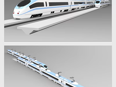 Modern White And Blue High Speed Train With Streamlined Design Running On Tracks 3d model