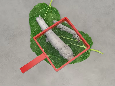 Reptile Juvenile On Green Leaf Observed With Red Magnifying Glass Close Up View 3d model