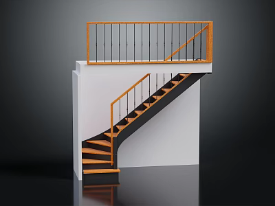 Modern Staircase Design With Wooden Handrail Black Railings And White Wall 3d model