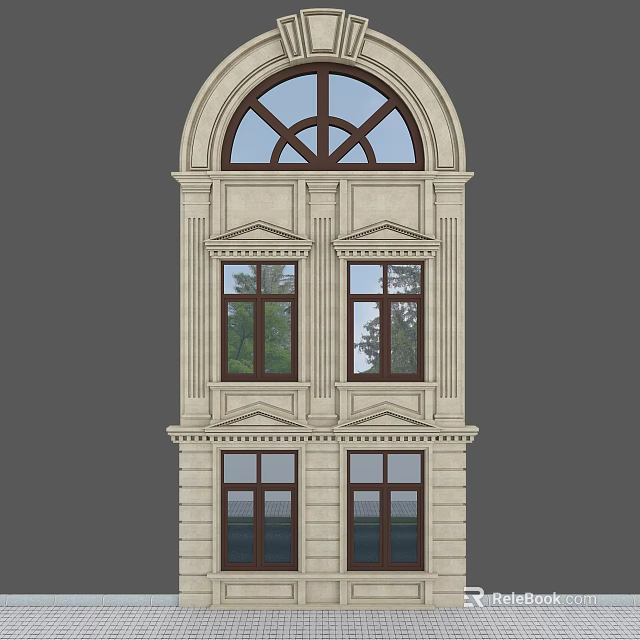 Classic Casement Windows With Decorative Stone Frames And Arched Top Design 3d model 
