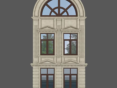 Classic Casement Windows With Decorative Stone Frames And Arched Top Design 3d model