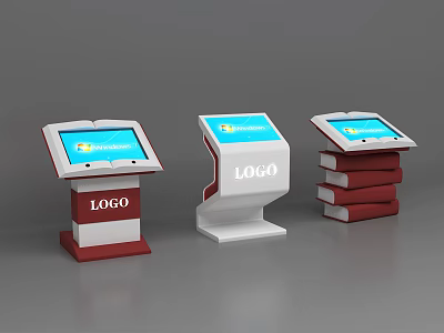 Public Facilities Information Kiosks With Touch Screen And Red White Base Designs 3d model