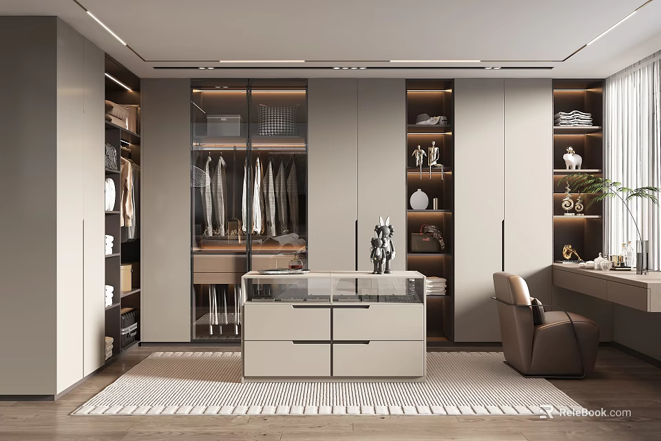 Modern Walk In Closet With Built In Storage And Stylish Decor 3d model 