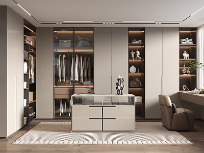 Modern Walk In Closet With Built In Storage And Stylish Decor 3d model