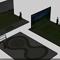 Hotel Public Lounge Area With Golf Course Screen And Mini Putting Green Setup